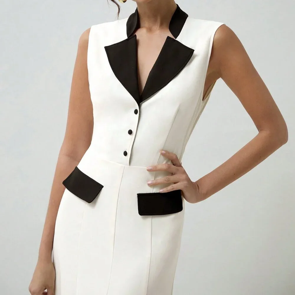 Black and White Elegant Women's Formal Dress With Contrast Color - Picture 7 of 7